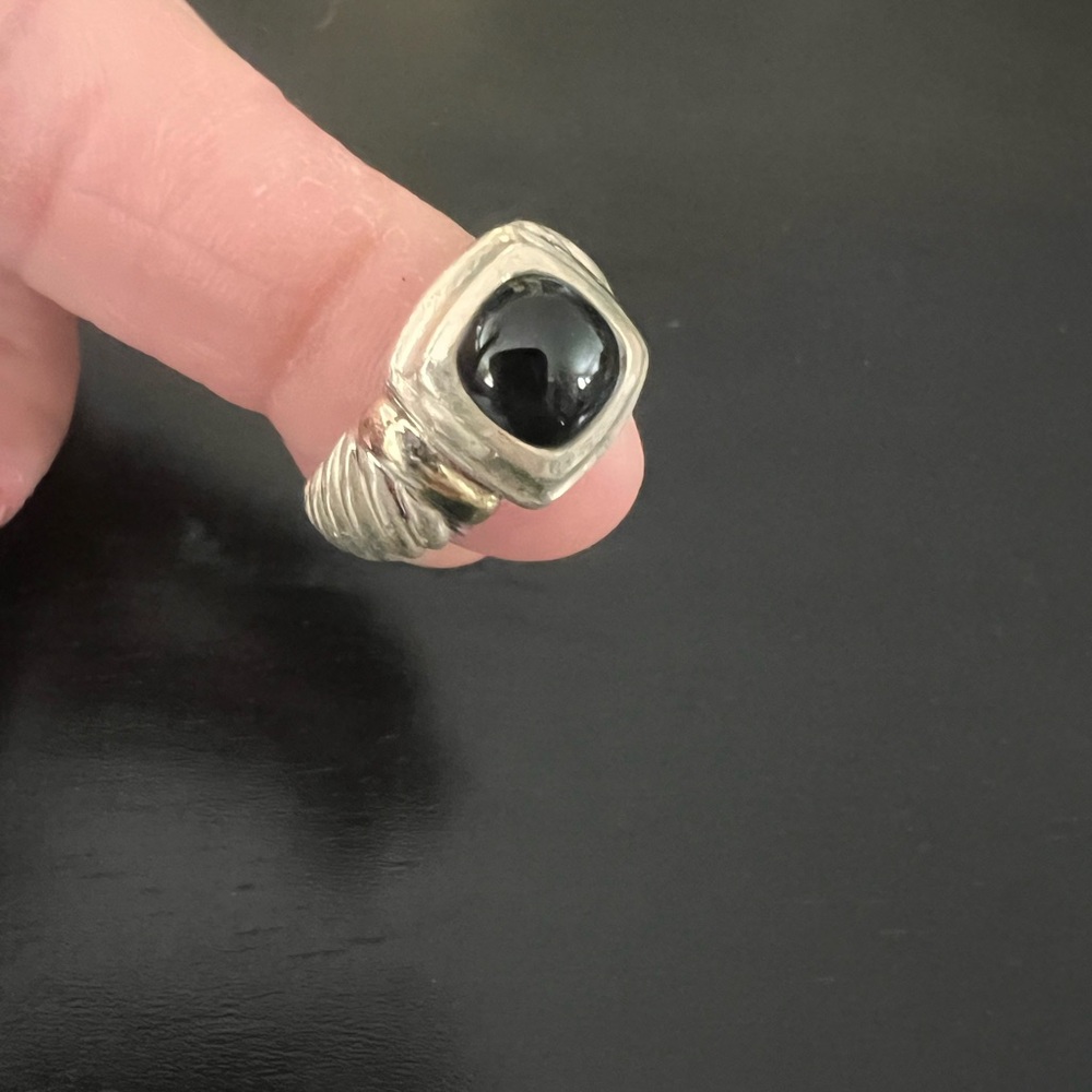 Authentic David Yurman Silver & Gold Onyx Cable Ring Size 7
